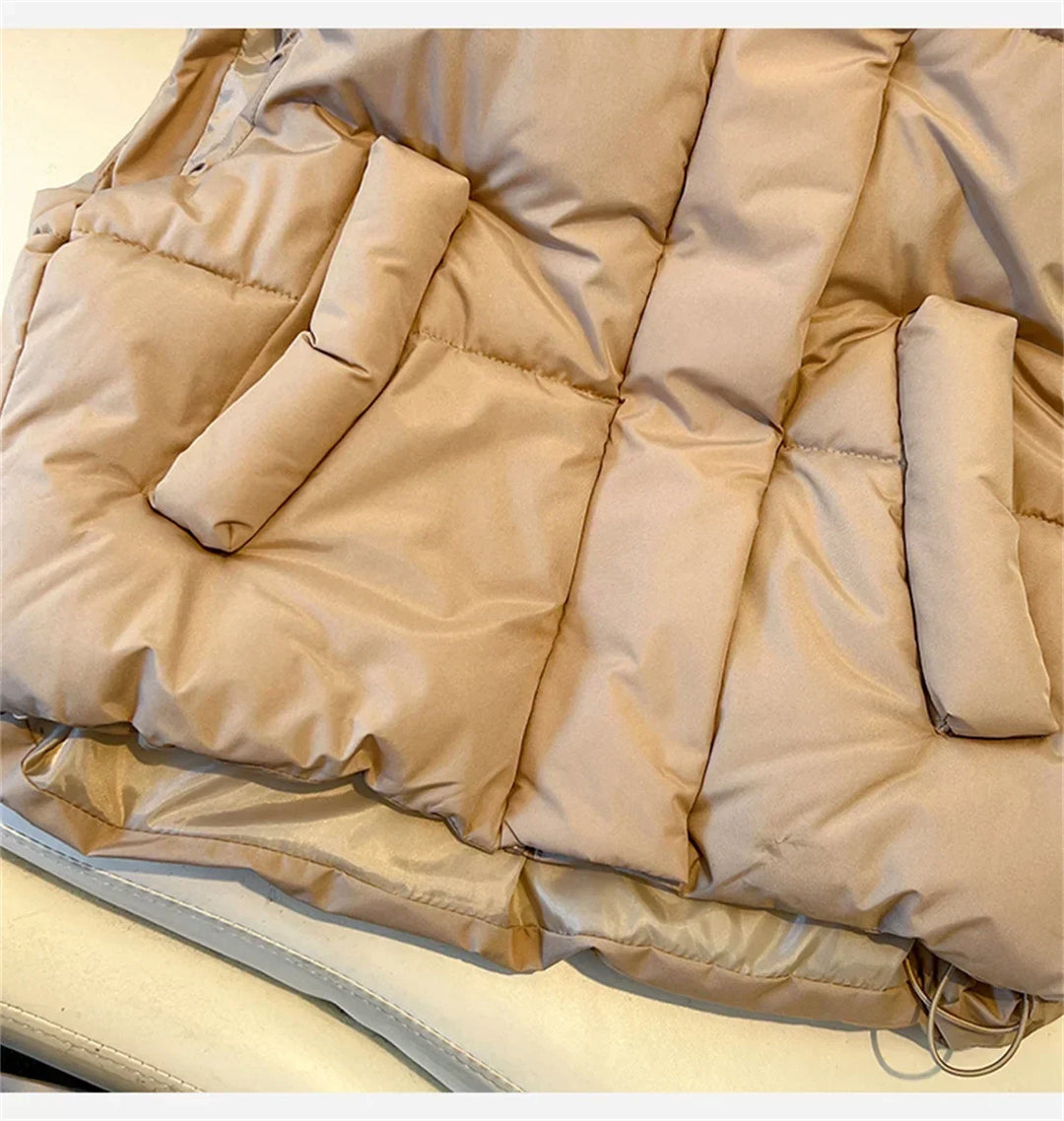 Warm Women Short Down Vest - Stand-Up Collar, Winter