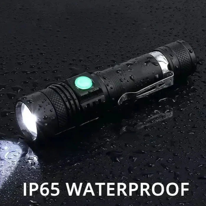 High Power LED Flashlights Zoomable Camping Torch with T6 LED, Waterproof, 4 Lighting Modes, USB Charger, Outdoor Emergency Light