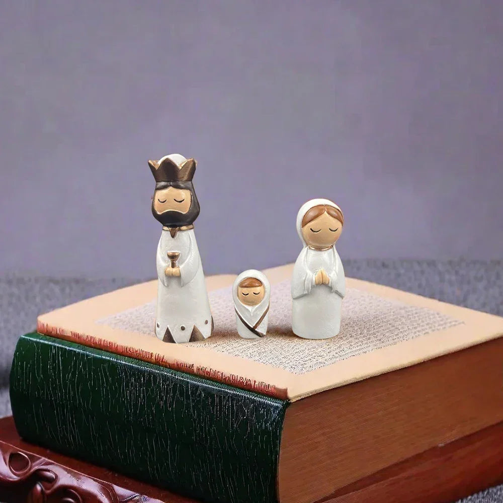 Nativity Set Resin 7 Piece White Gold Christmas Nativity Figurines For Tabletop Decor Holiday Gift Idea