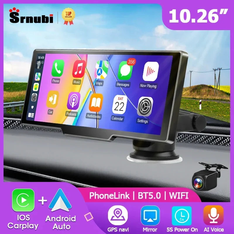 CarPlay Screen 10.26 Inch Wireless CarPlay Android Auto Dash Display Universal Car Radio BT AUX FM