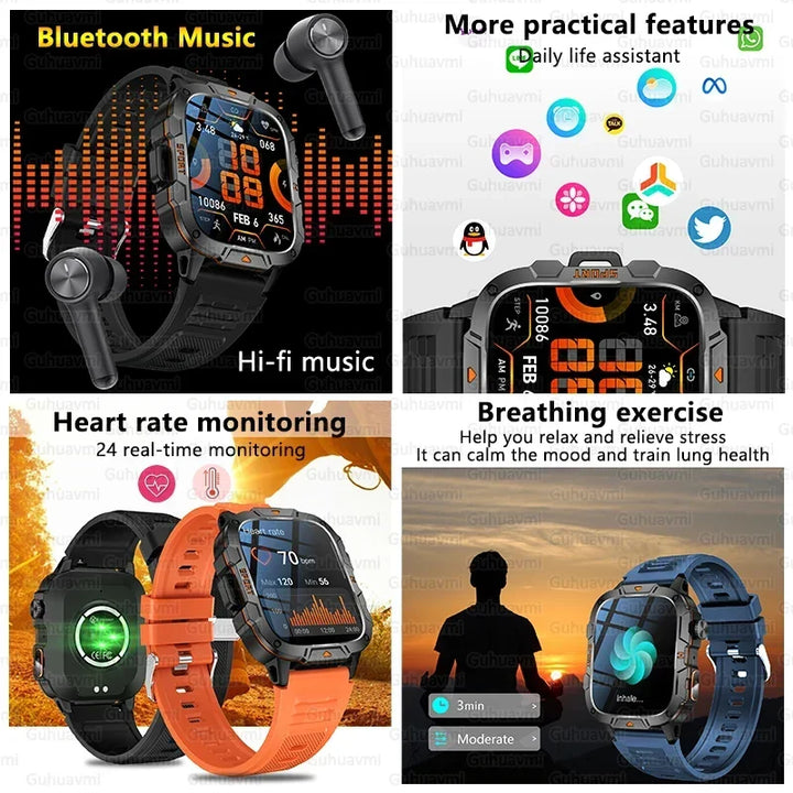 Smartwatch Rugged Military Grade – 1.96 Inch AMOLED Display, 5ATM Waterproof, Bluetooth Call Fitness Tracker, Fall 2025
