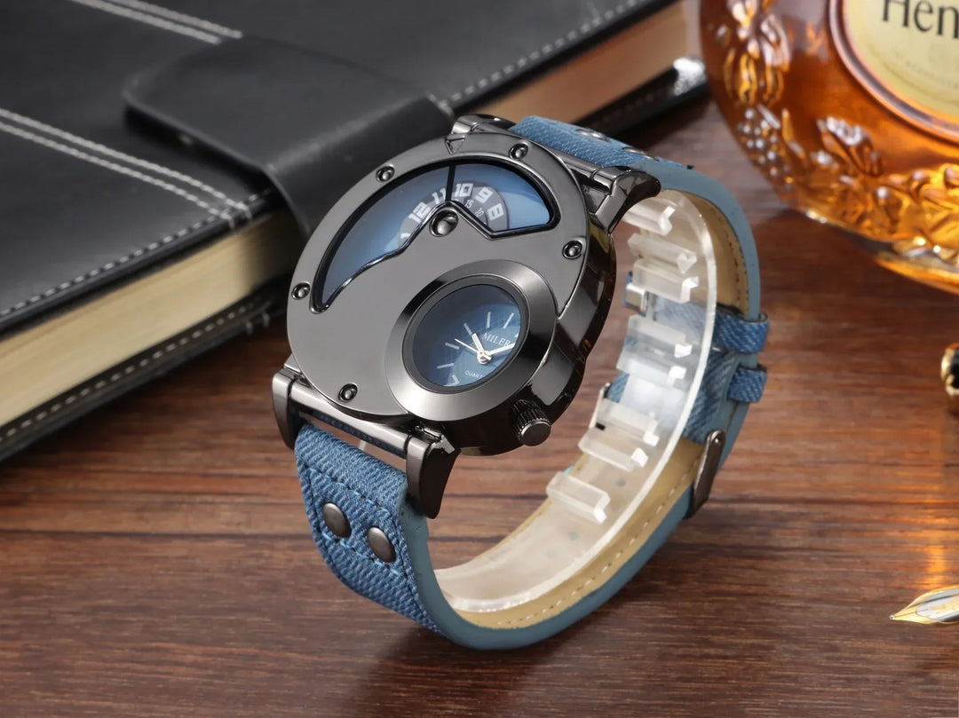 Quartz Sport Watch With Fabric Strap Irregular Alloy Case