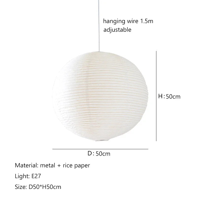 Japandi Pendant Lamp Wabi Sabi Rice Paper Round LED Dimmable