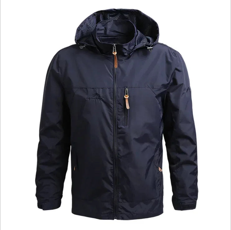 Waterproof Men Jacket – Hooded Windbreaker, Polyester, Autumn