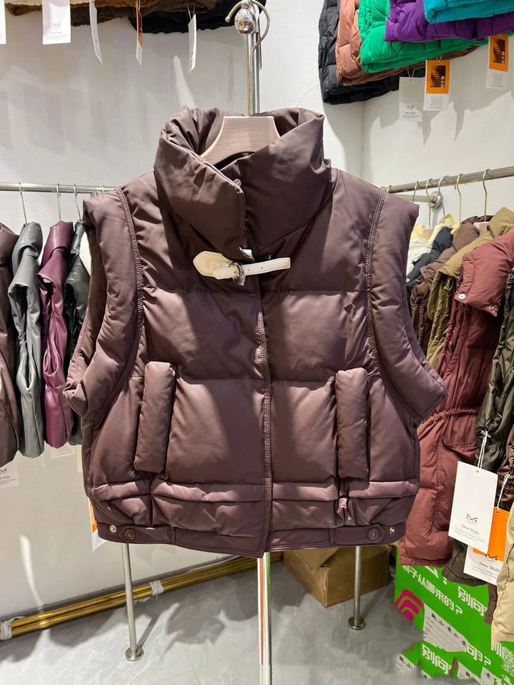 Warm Women’s Down Vest - Cropped Boxy, PU, Winter Layering