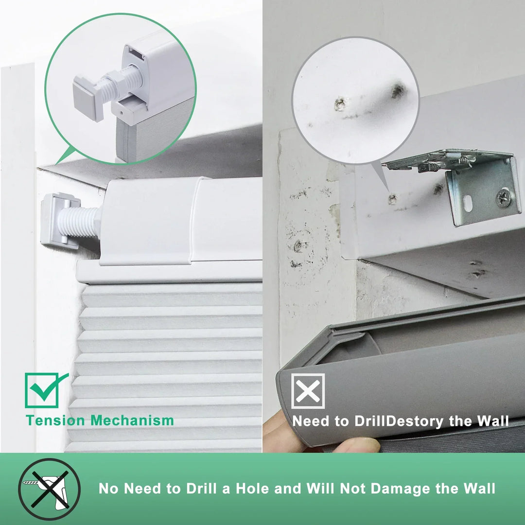 No Drill Honeycomb Blinds Cordless Thermal Insulated 1" Cell Fabric