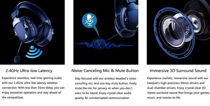 Wireless Gaming Headset Detachable Mic Multi Mode Comfort