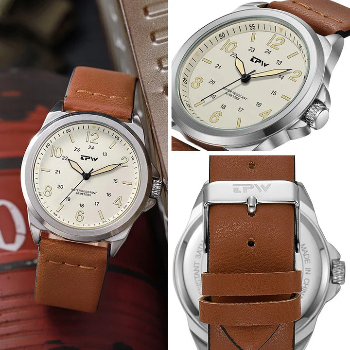 Rugged Field Watch 42mm Fabric Strap Military Analog 30M