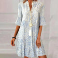Autumn V Neck Flared Mini Dress for Ladies - Casual A-Line Pullover Boho Style