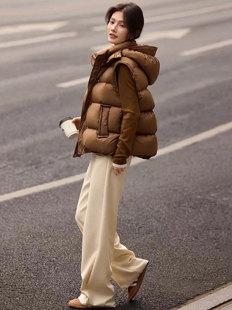 Insulating Women’s Hooded Puff Vest - Hip-Length, Down