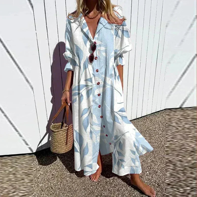 Boho Floral Maxi Dress for Women, Elegant Deep V-Neck Long Dress with Flowy Silhouette, Lightweight Summer Style