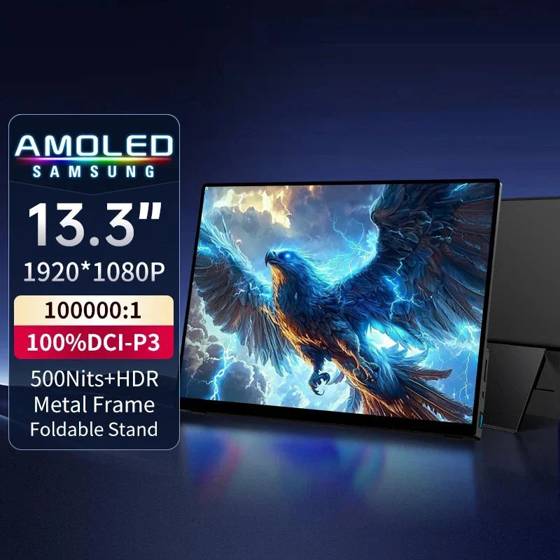 OLED 13.3 Portable Monitor Metal Frame Travel Display