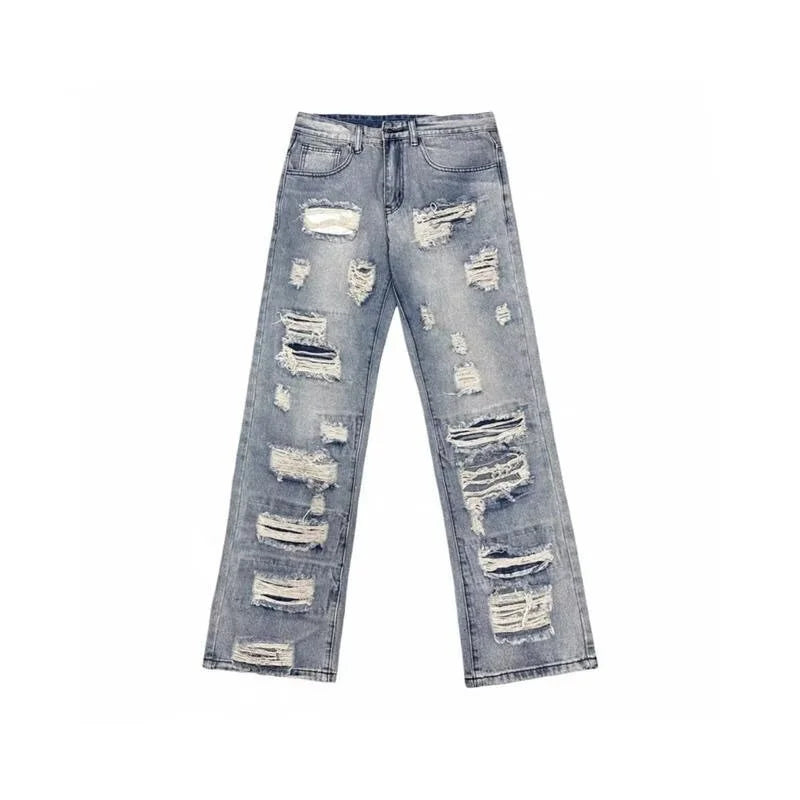 Oversized Relaxed Mens Jeans - Ripped Straight Leg Denim