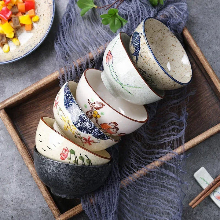 Ceramic 4.5 Inch Japanese Rice Bowl Retro Home Tableware