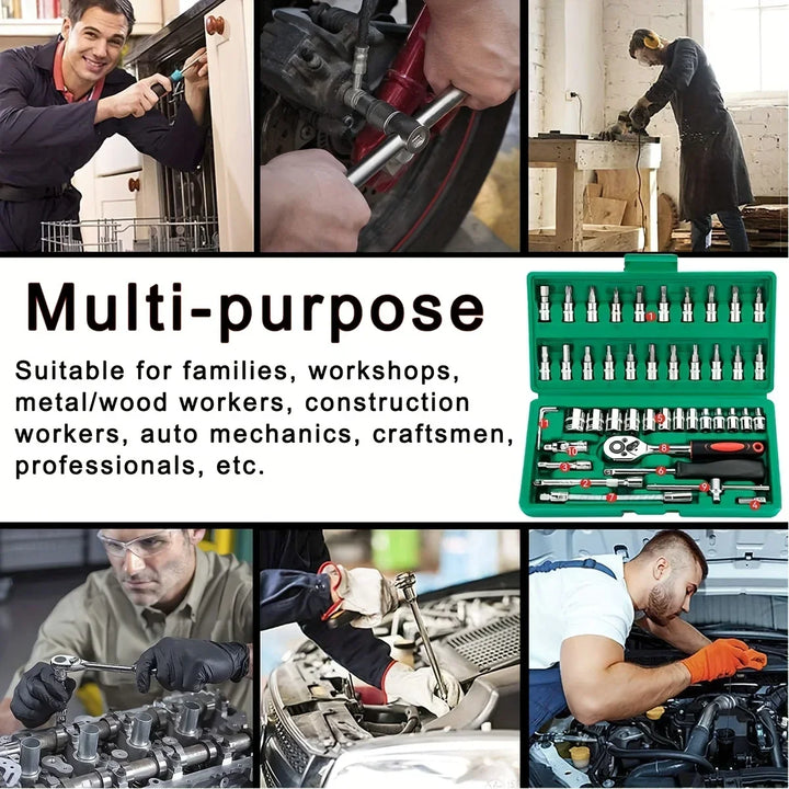 Home Tools Drive Socket Set - 1/4 Inch Ratchet Wrench &amp; Metric Hex Bit Kit for Mechanics