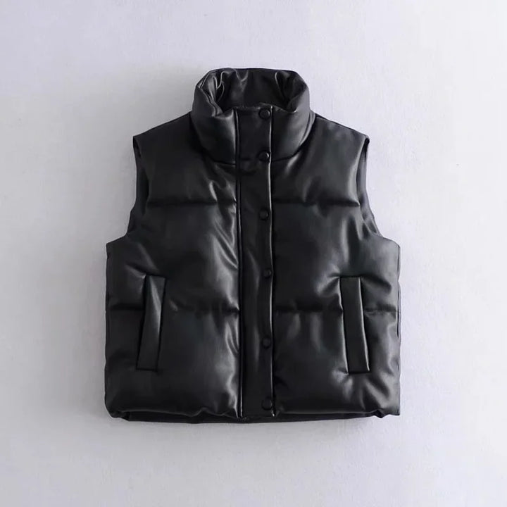 Warm Women’s PU Leather Vest - Padded Short, For Winter