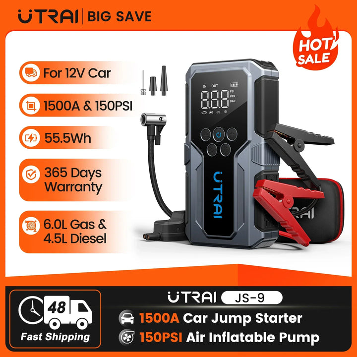 Car Jump Starter 1500A 12V With Air Compressor And Inflator Pump Fall 2025 Emergency Booster