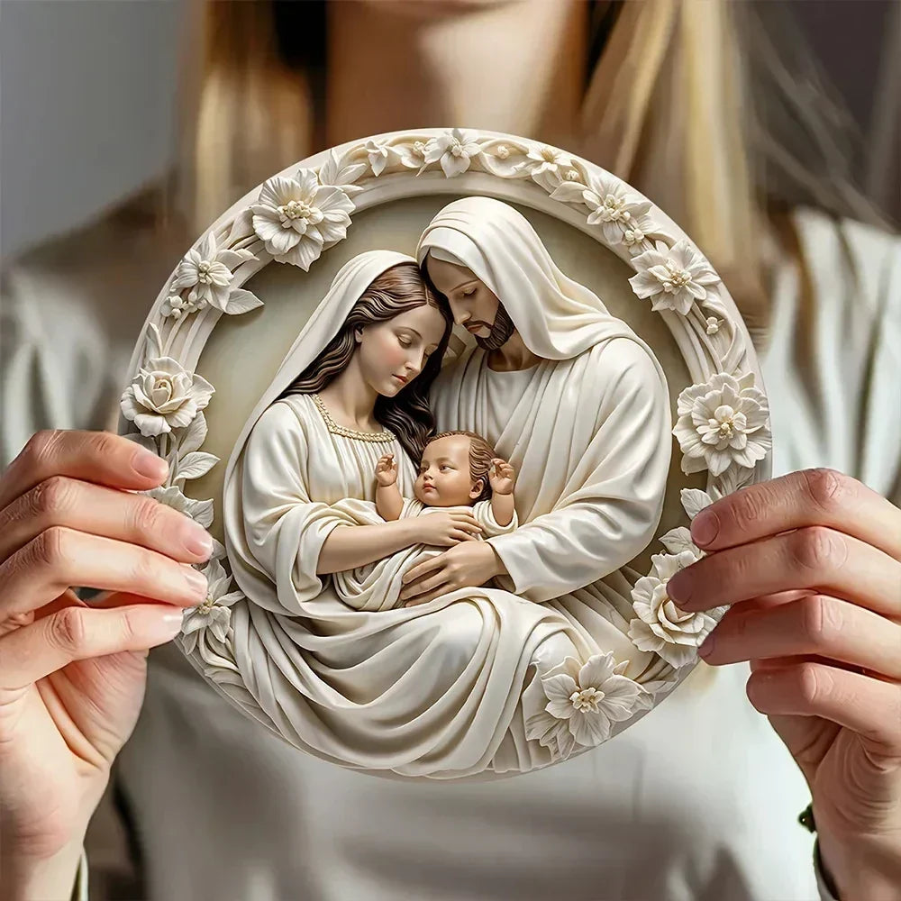 Wooden Nativity Scene Ornament Circular Wall Hanging 7.87in Handcrafted Mary Jesus Joseph Christmas Decor Gift 2025