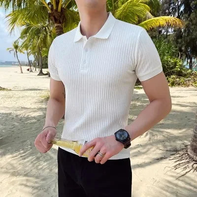 Breathable Silk Mesh Mens Polo Shirt, Short Sleeve with Ribbed Collar, Lightweight and Stylish for Summer