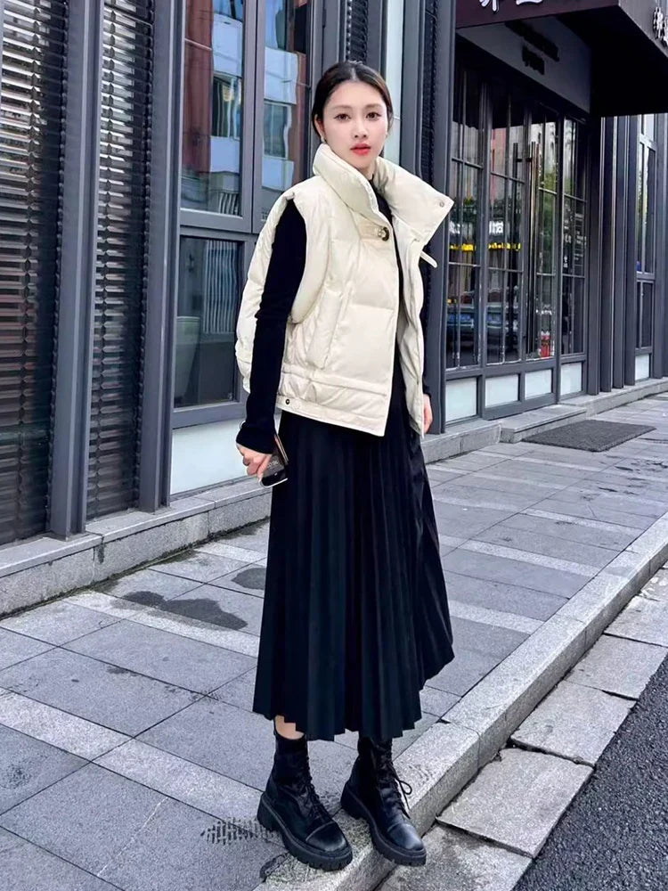 Warm Women’s Down Vest - Cropped Boxy, PU, Winter Layering