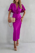 Fitted women's long dress – V-neck cross-junction, for after-work and evening events