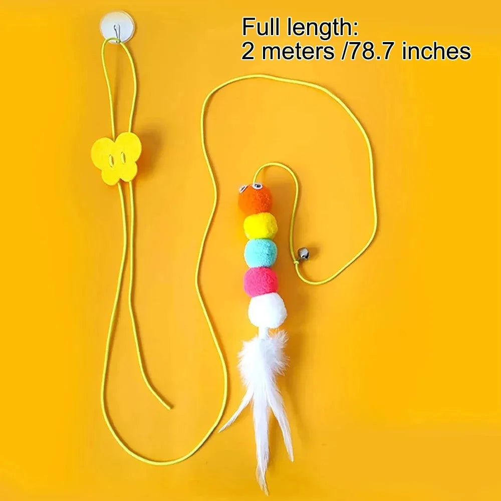 Pet Cat Toys Funny Stick Kitten Elastic Rope Dragonfly Feather Bell Swing