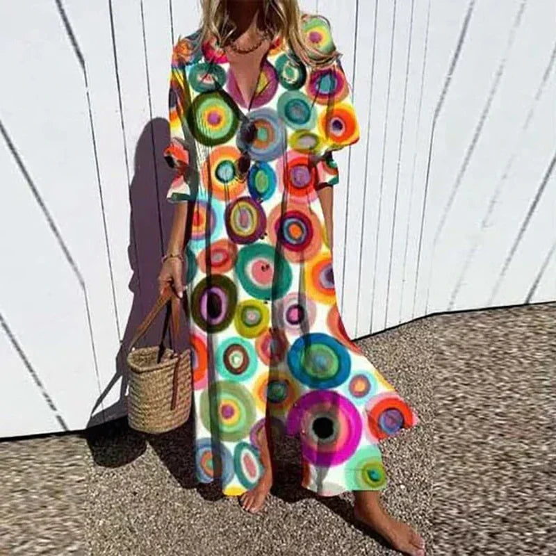 Boho Floral Maxi Dress for Women, Elegant Deep V-Neck Long Dress with Flowy Silhouette, Lightweight Summer Style