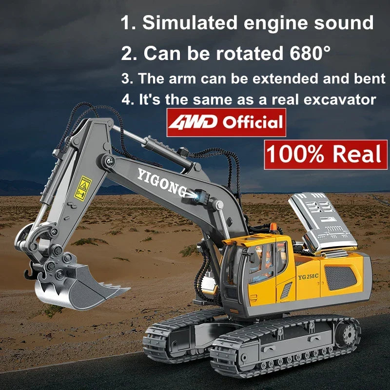 Remote Control Excavator Toy 4WD Construction Vehicle Battery Included Kids Gift Fall 2025