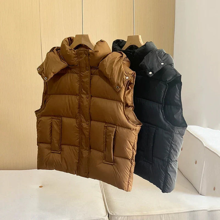 Insulating Women’s Hooded Puff Vest - Hip-Length, Down