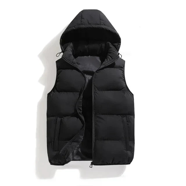 Insulating Men’s Puffer Vest - Hooded, Cotton, For Winter