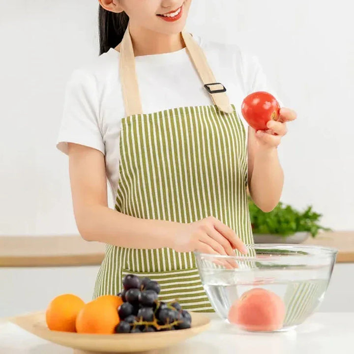 Kitchen Apron Linen Striped Hanging Neck Apron Japanese Style Cooking Gardening Fall 2025 Breathable Adjustable