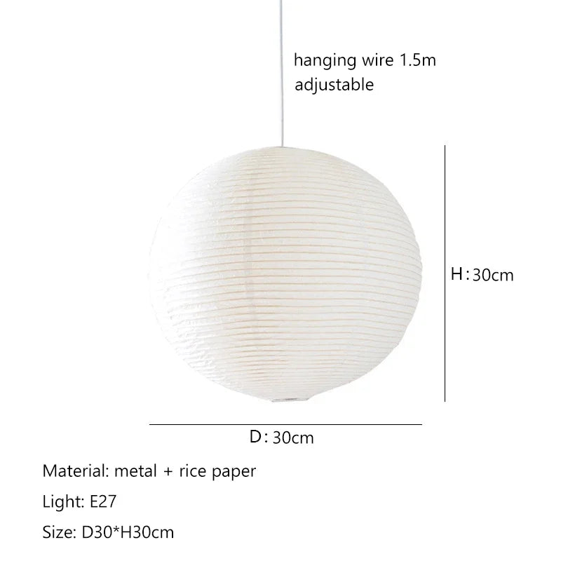 Japandi Pendant Lamp Wabi Sabi Rice Paper Round LED Dimmable
