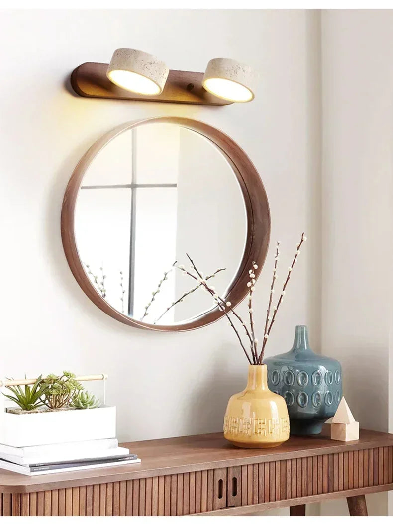 Japandi Wabi Sabi Round LED Wall Light With Mirror Bathroom