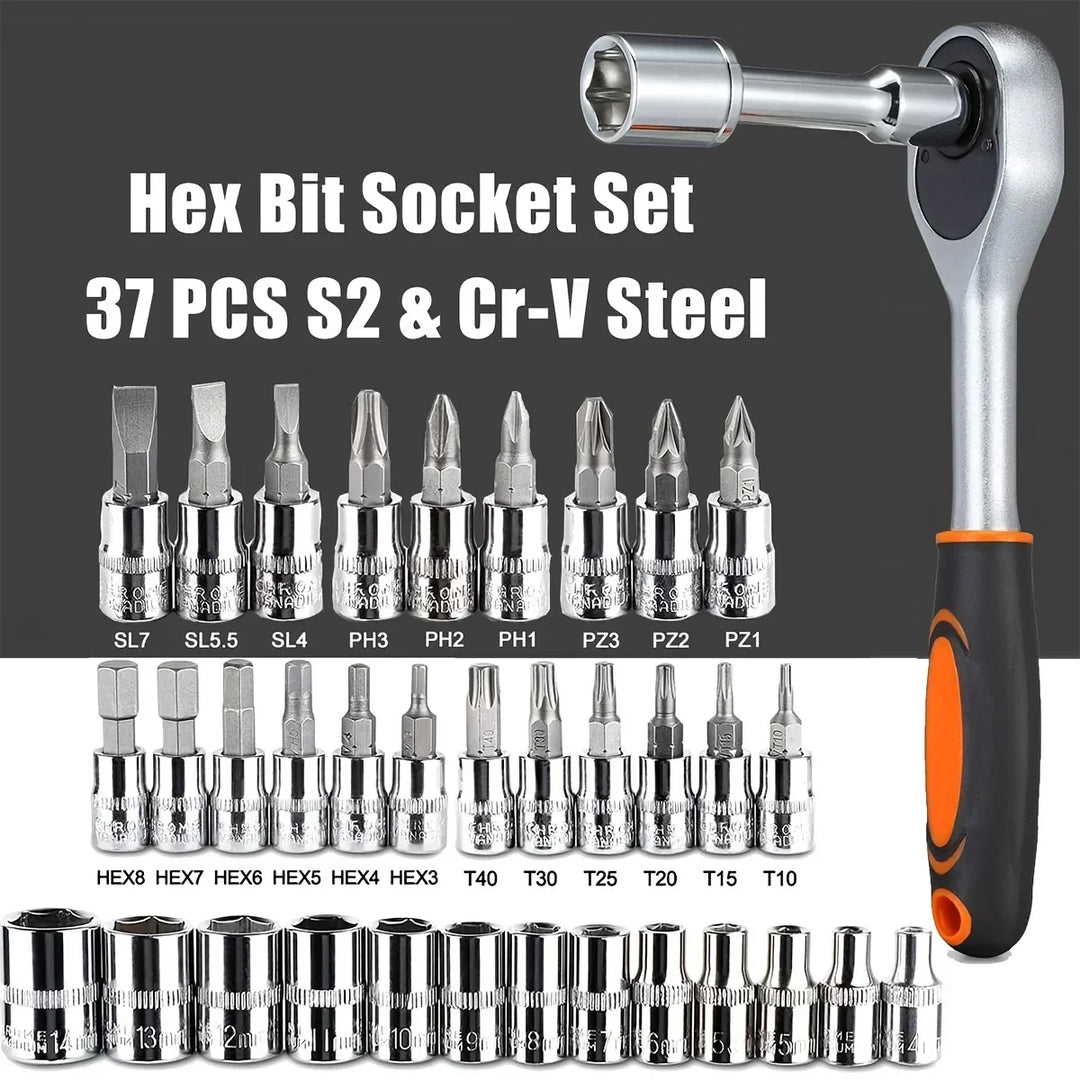 Socket Set 1/4 Inch Drive – 46 Pc Ratchet Wrench Kit With Sockets And Bits, Fall 2025 Ideal For DIY Auto Repairs