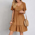 Casual Women's Summer Mini Dress, Lightweight V-Neck Polyester Dress for Beach and Casual Gatherings