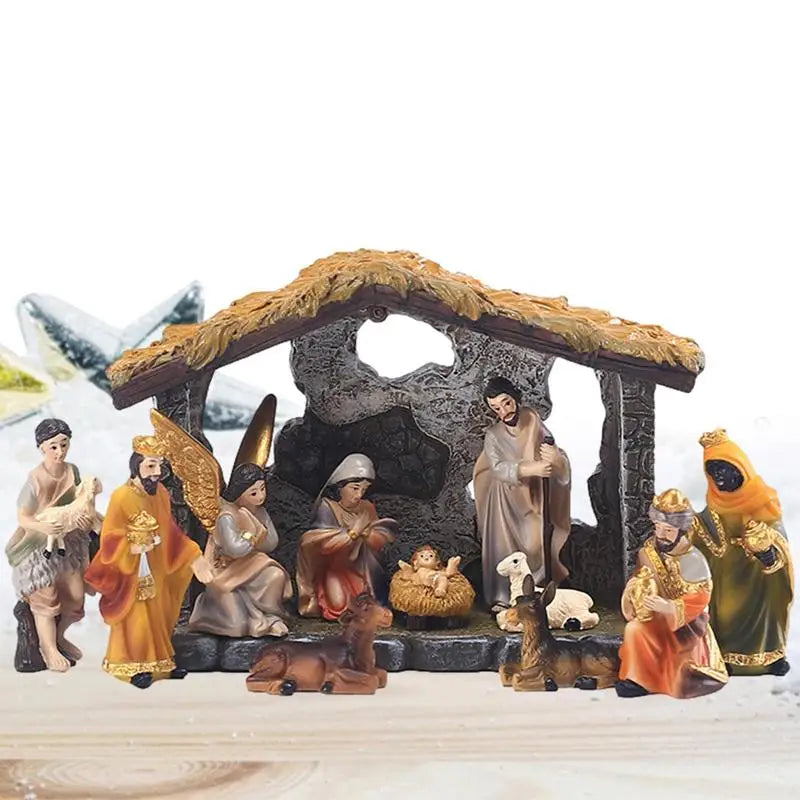 Nativity Scene Set 12-Piece Resin Tabletop Nativity Set for Christmas Indoor Decor Timeless Centerpiece