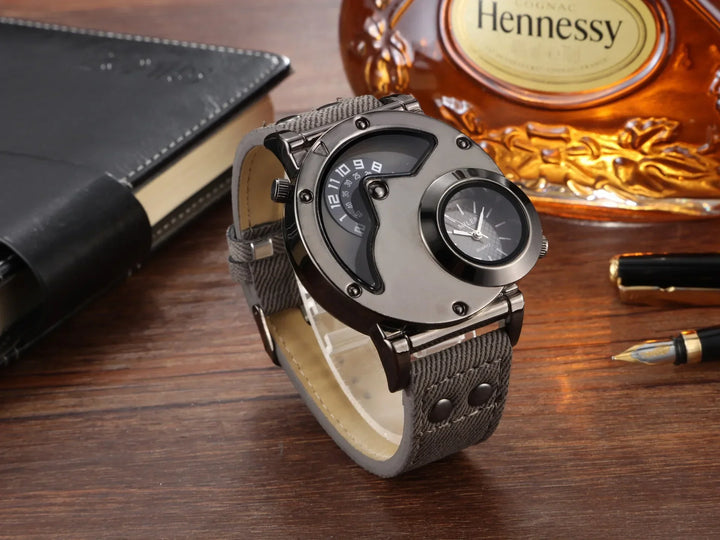 Quartz Sport Watch With Fabric Strap Irregular Alloy Case