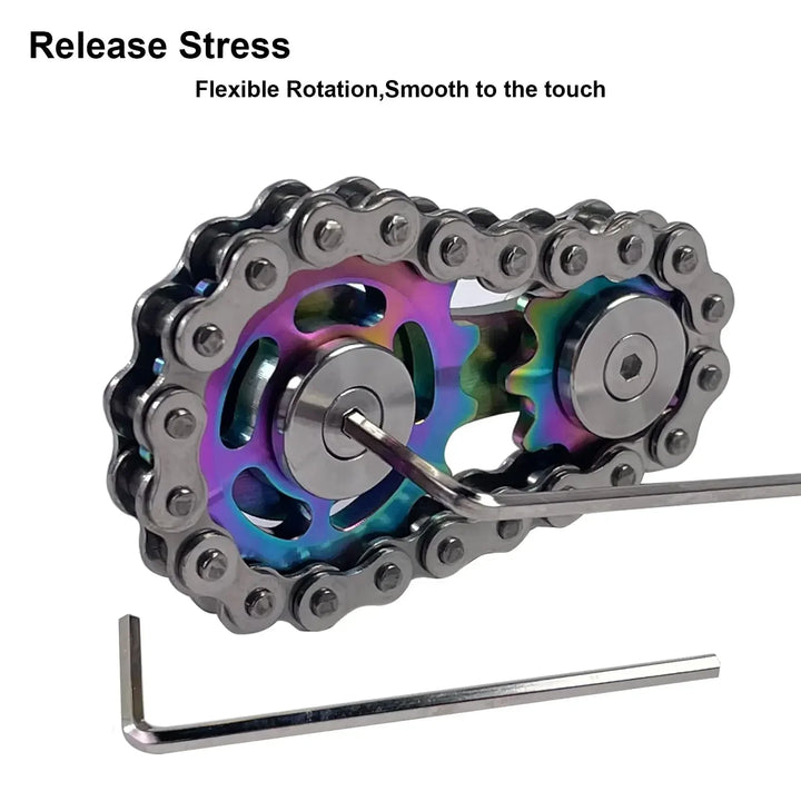 Fidget Spinner Metal Chain Gear EDC Rainbow Focus Toy