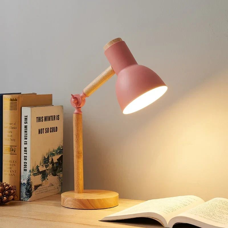 Eye Protection Small Table Lamp - Cute Macaron Wood Desk Lamp for Bedroom No Bulb