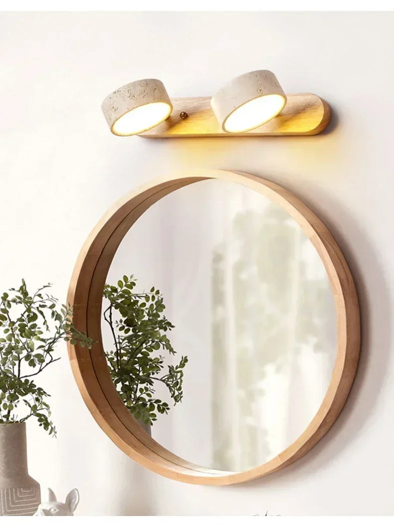 Japandi Wabi Sabi Round LED Wall Light With Mirror Bathroom