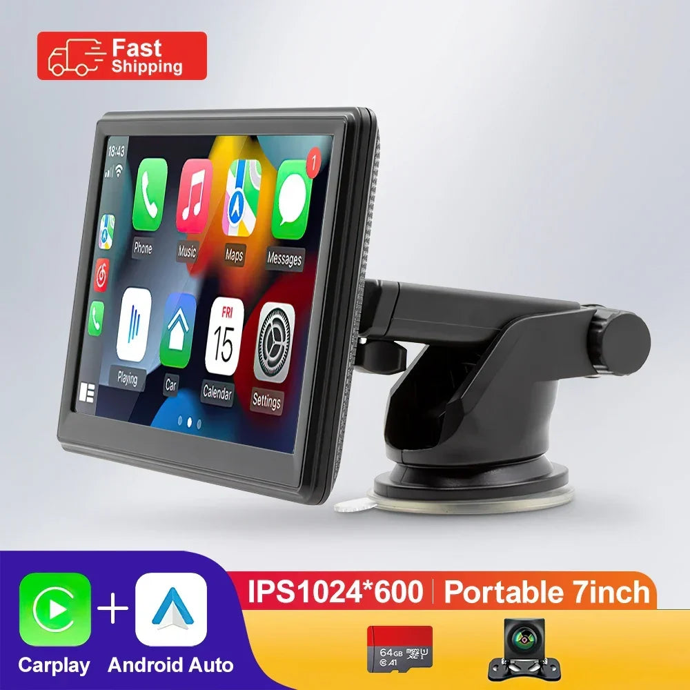 Car Stereo 7-Inch IPS Touchscreen With CarPlay Android Auto, GPS Navigation, WiFi, Rear View Camera