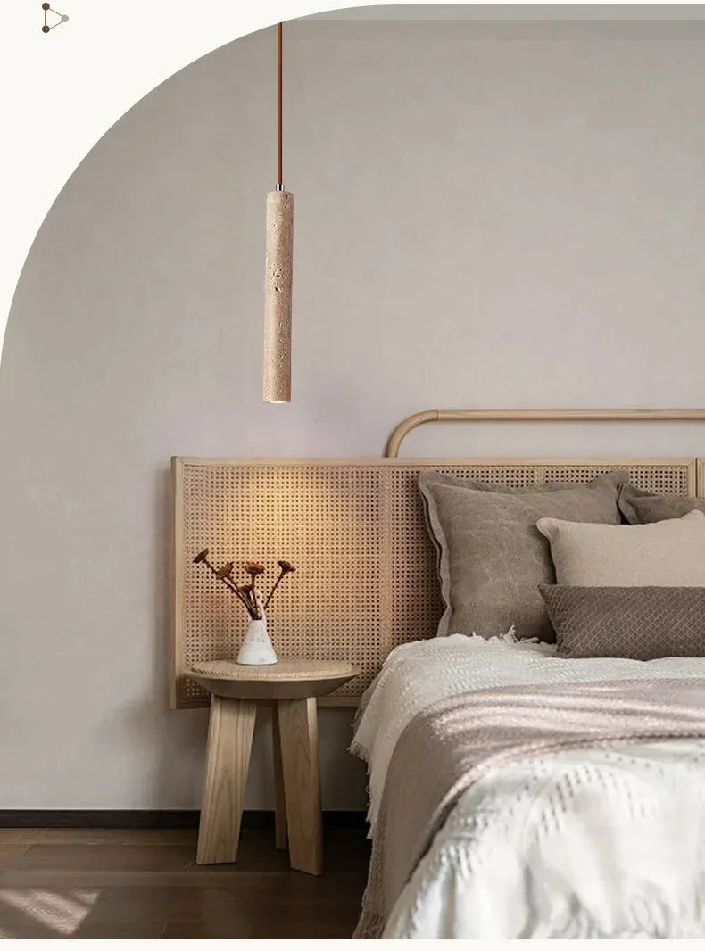 Japandi LED Pendant Lamp Wood Tube Japan Style Bedroom Light