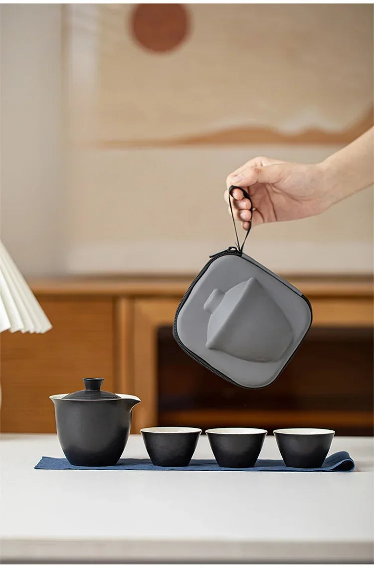 Portable Ceramic Travel Tea Set With Case Gift Kit