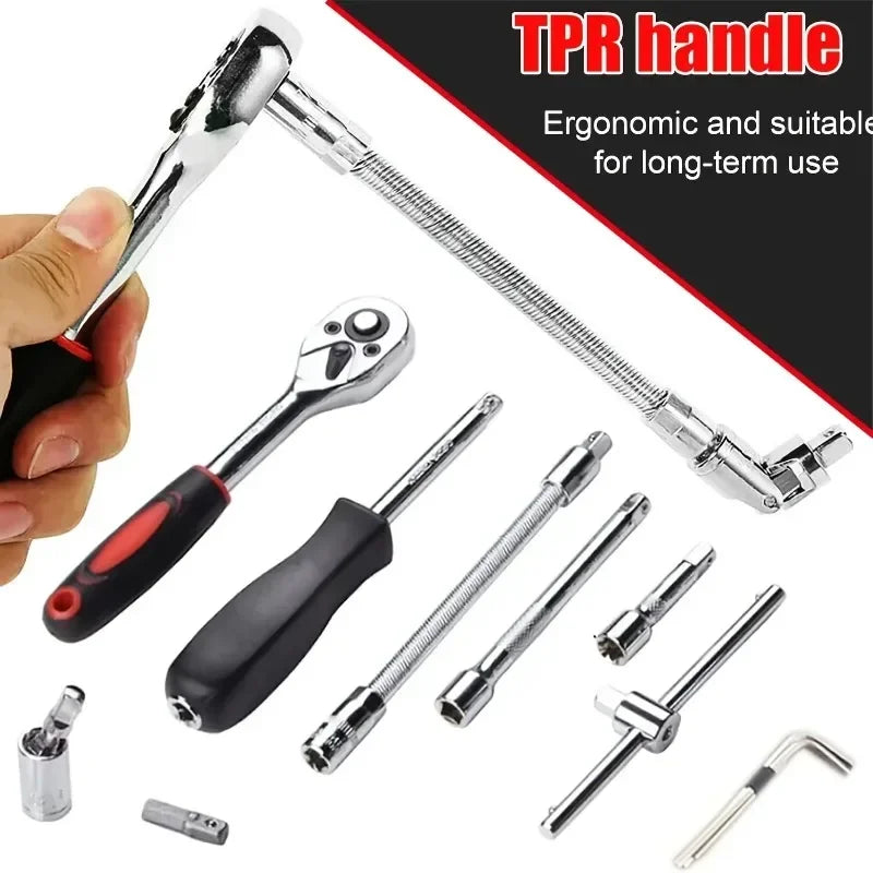 Metric Socket Wrench Set - Home Tools Car Mechanic Kit with Ratchet and Adapters