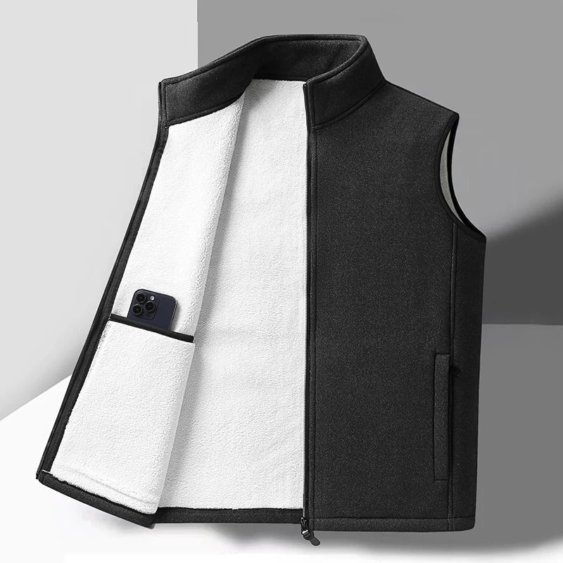 Warm Mens Fleece Vest - Sleeveless, Lamb Fleece, Winter