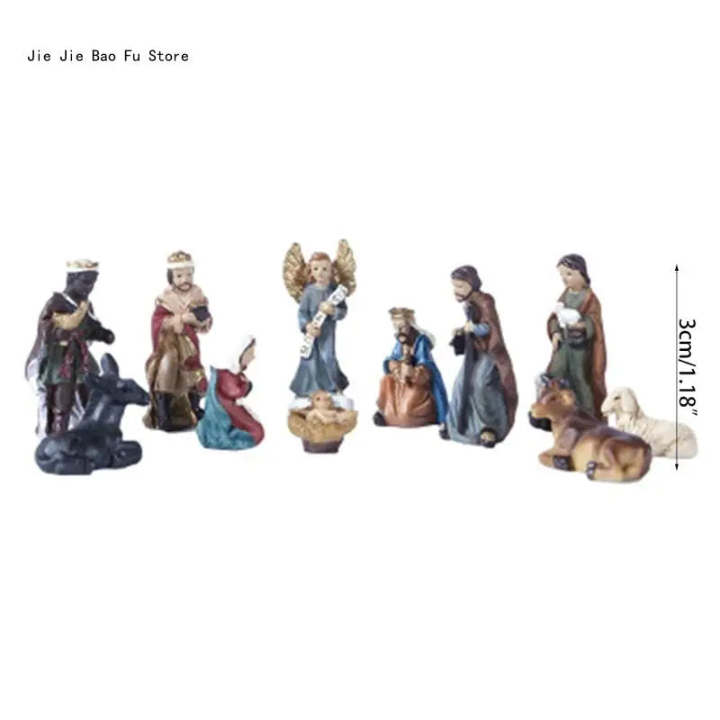 Nativity Scene Set Resin Figurines Miniature Baby Jesus Manger Decor Christmas Gift Idea