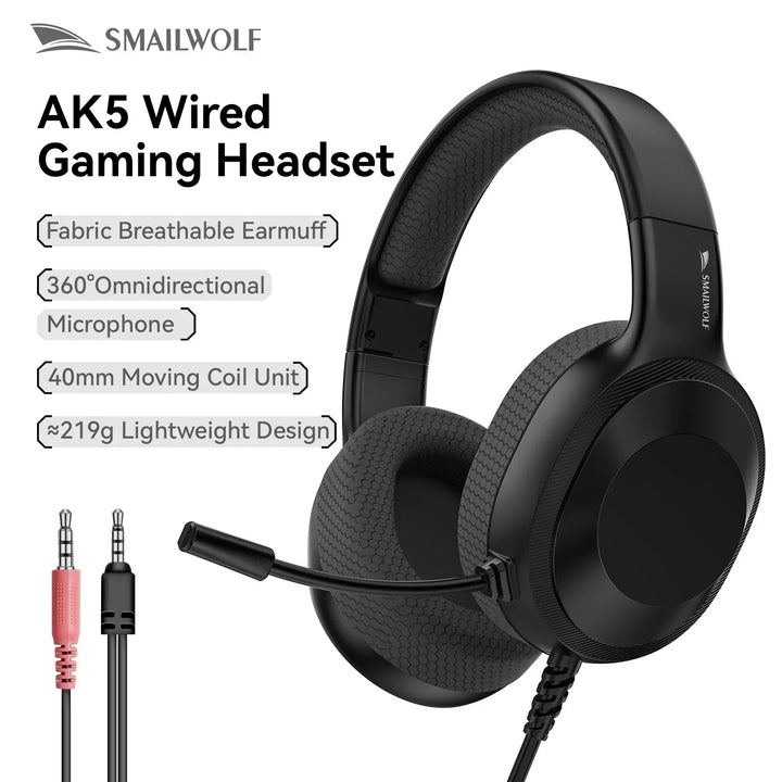 Gaming Headset Wired Lightweight With Omnidirectional Mic