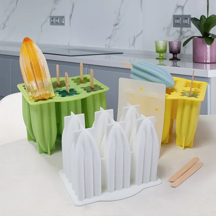 6-Hole Silicone Popsicle Molds for Homemade Ice Cream, Easy Release Ice Pop Maker with Cover and Sticks