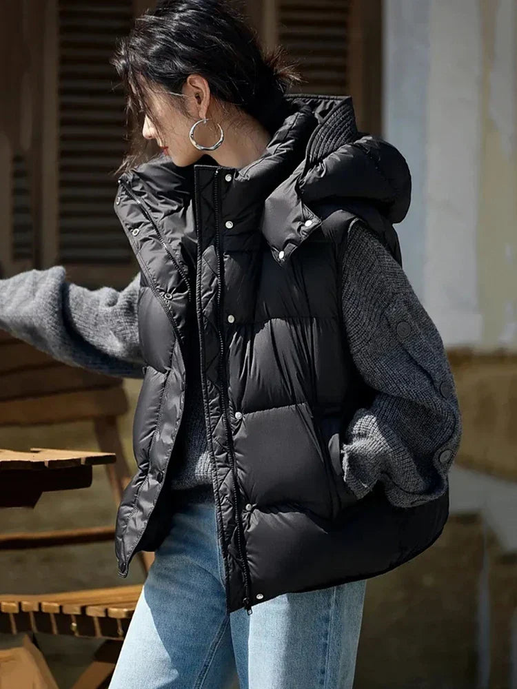 Insulating Women’s Hooded Puff Vest - Hip-Length, Down
