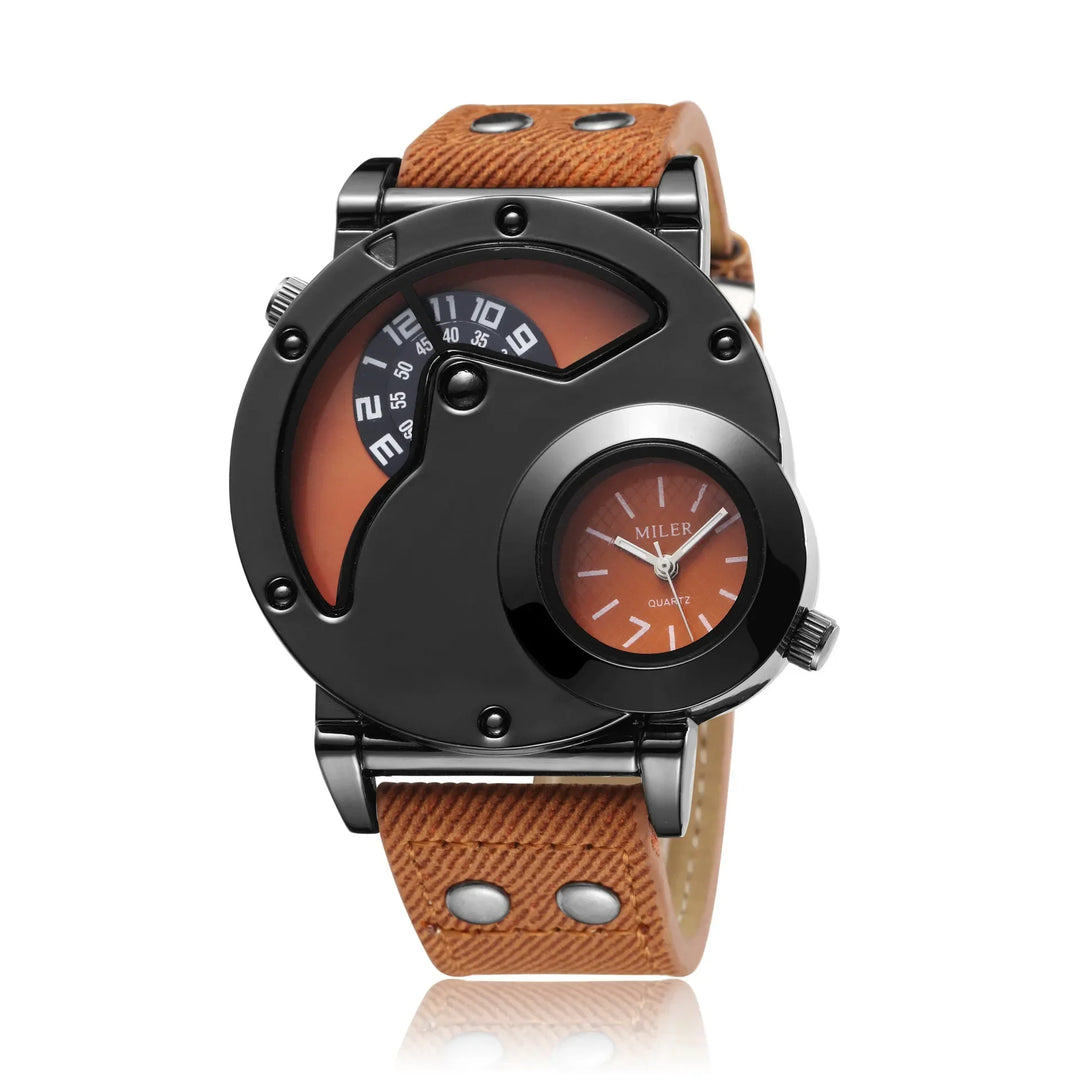 Quartz Sport Watch With Fabric Strap Irregular Alloy Case